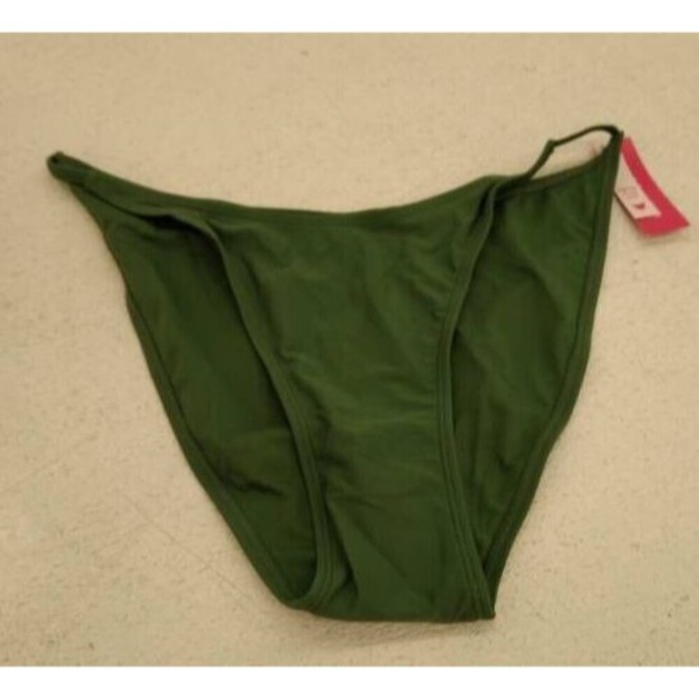Woman's Juniors XL High Leg Scoop Waist Bikini Bottom Dark Green 12 / 14 NEW - Picture 2 of 9